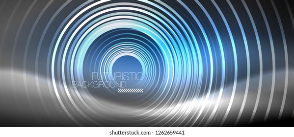Antecedentes abstractos de los círculos neones, líneas brillantes, diseño tecnológico vectorial