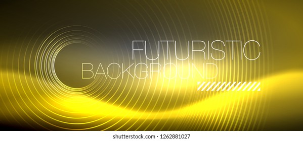Neon circles abstract background, shiny lines, vector techno design