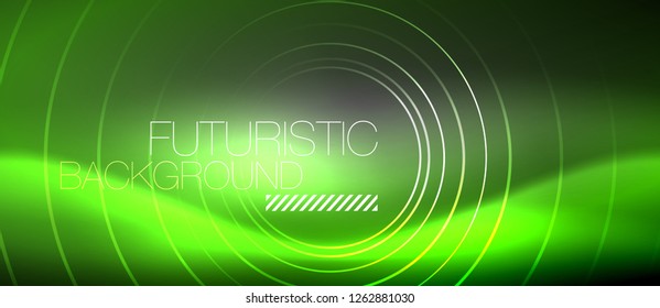 Neonringe, abstrakter Hintergrund, glänzende Linien, Vektortechno-Design