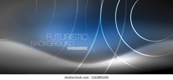 Neon circles abstract background, shiny lines, vector techno design