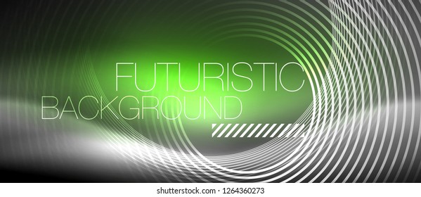 Neon circles abstract background, shiny lines, vector techno design
