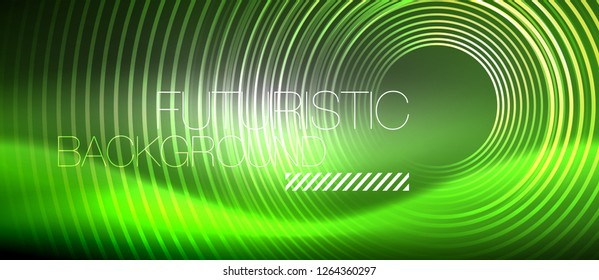 Neon circles abstract background, shiny lines, vector techno design