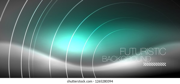 Neon circles abstract background, shiny lines, vector techno design