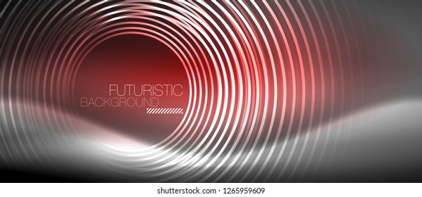 Neon circles abstract background, shiny lines, vector techno design