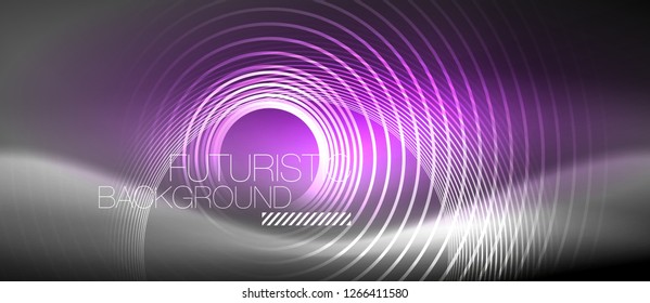 Neon circles abstract background, shiny lines, vector techno design