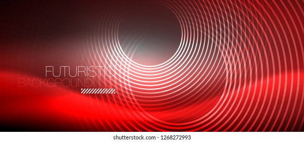 Neon circles abstract background, shiny lines, vector techno design