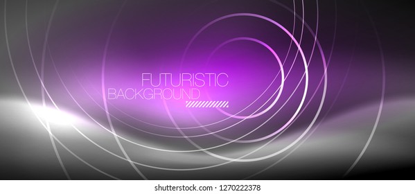 Antecedentes abstractos de los círculos neones, líneas brillantes, diseño tecnológico vectorial