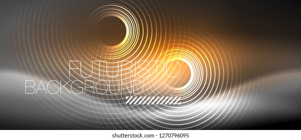 Neon circles abstract background, shiny lines, vector techno design