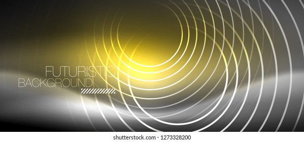 Neon circles abstract background, shiny lines, vector techno design