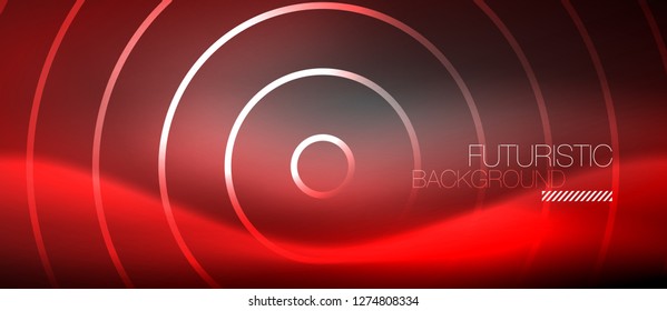 Neon circles abstract background, shiny lines, vector techno design