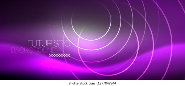 Neon circles abstract background, shiny lines, vector techno design