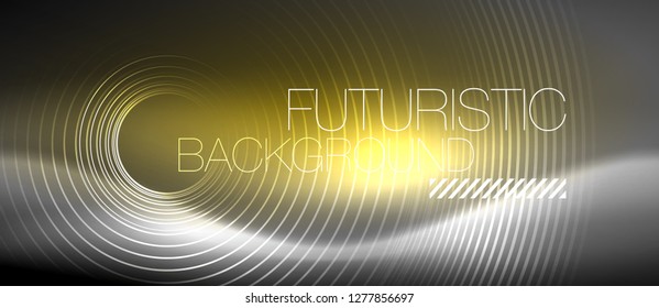 Neon circles abstract background, shiny lines, vector techno design