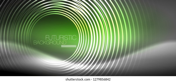 Antecedentes abstractos de los círculos neones, líneas brillantes, diseño tecnológico vectorial
