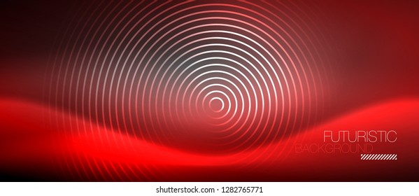 Neon circles abstract background, shiny lines, vector techno design