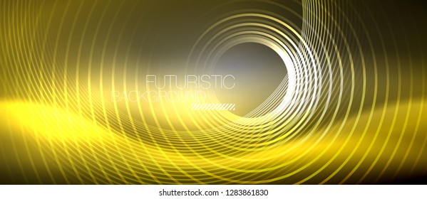 Neon circles abstract background, shiny lines, vector techno design