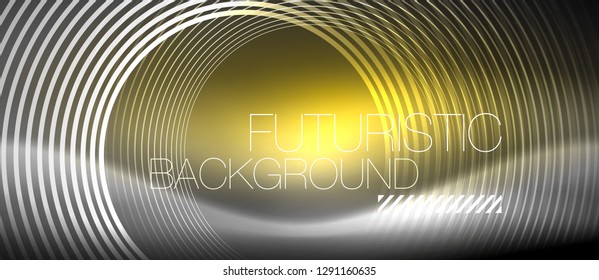 Neon circles abstract background, shiny lines, vector techno design