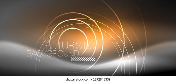 Neon circles abstract background, shiny lines, vector techno design