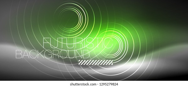 Neon circles abstract background, shiny lines, vector techno design