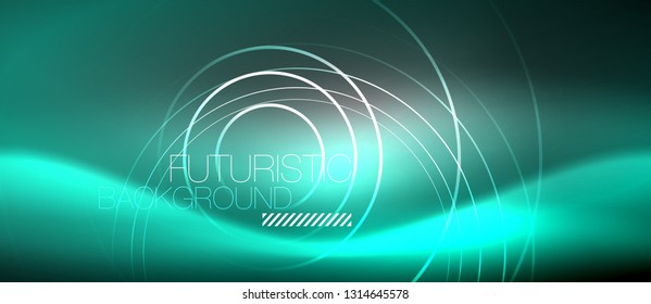 Neon circles abstract background, shiny lines, vector techno design