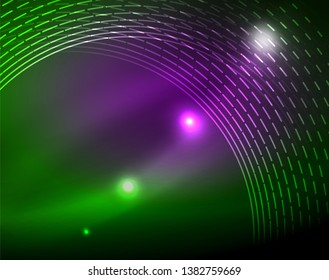 Fondo abstracto de círculos neones, plantilla vectorial
