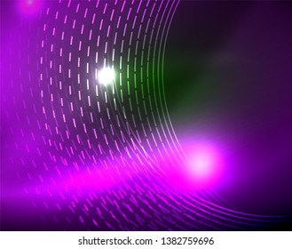 Neon circles abstract background, vector template