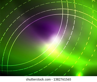 Neon circles abstract background, vector template