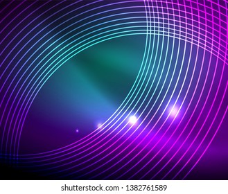 Neon circles abstract background, vector template
