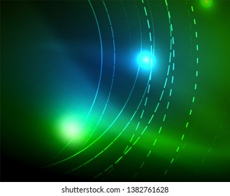 Neon circles abstract background, vector template