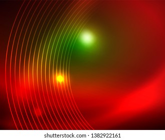 Fondo abstracto de círculos neones, plantilla vectorial
