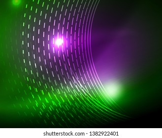 Fondo abstracto de círculos neones, plantilla vectorial