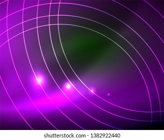 Neon circles abstract background, vector template