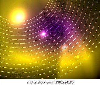 Neon circles abstract background, vector template
