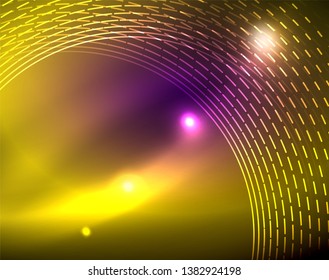 Fondo abstracto de círculos neones, plantilla vectorial
