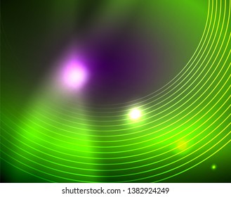 Neon circles abstract background, vector template