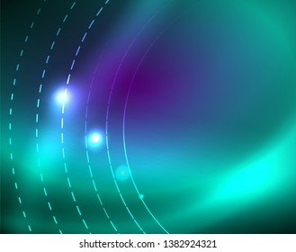 Neon circles abstract background, vector template