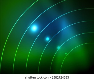 Neon circles abstract background, vector template