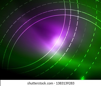 Neon circles abstract background, vector template