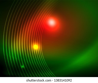 Neon circles abstract background, vector template