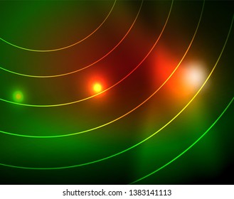 Neon circles abstract background, vector template
