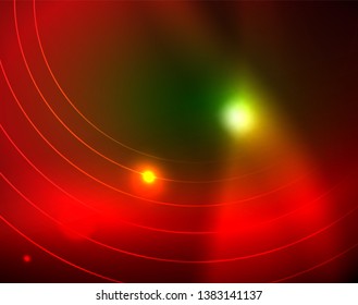 Neon circles abstract background, vector template