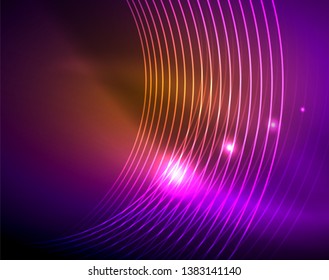 Neon circles abstract background, vector template