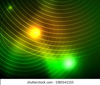 Neon circles abstract background, vector template