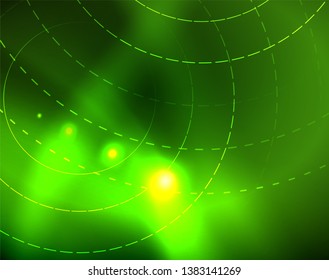 Fondo abstracto de círculos neones, plantilla vectorial