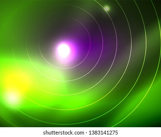 Neon circles abstract background, vector template