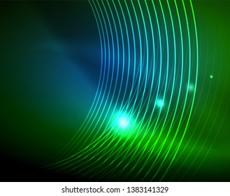 Neon circles abstract background, vector template