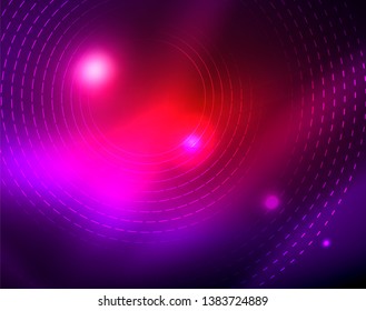 Fondo abstracto de círculos neones, plantilla vectorial