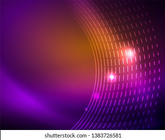 Fondo abstracto de círculos neones, plantilla vectorial