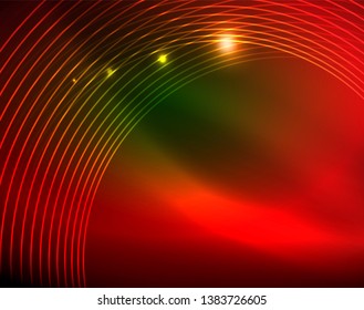 Neon circles abstract background, vector template