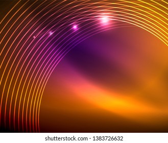Fondo abstracto de círculos neones, plantilla vectorial