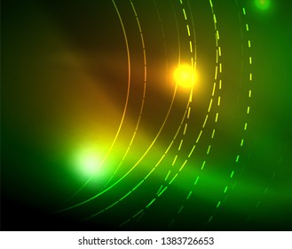 Neon circles abstract background, vector template